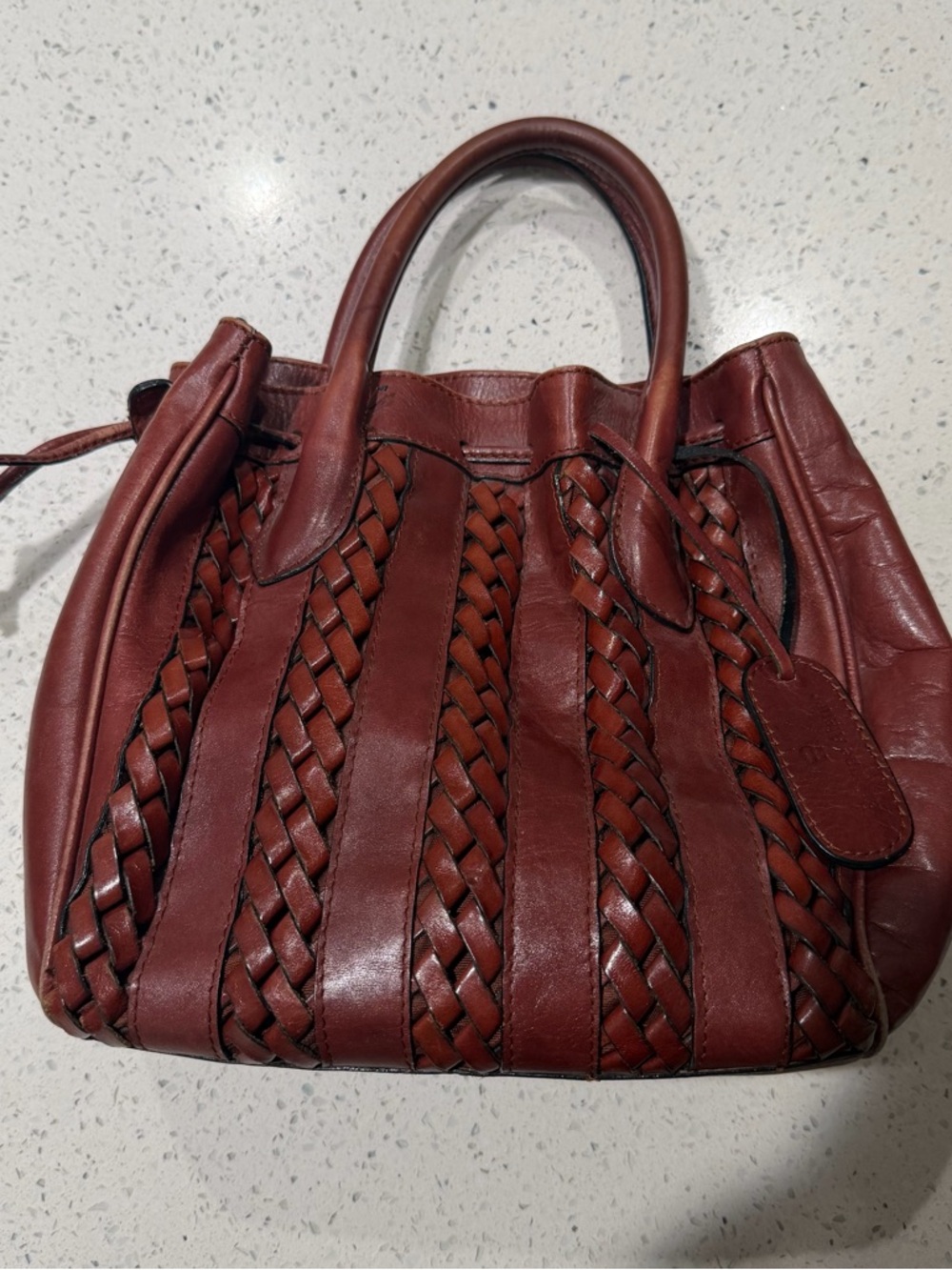 Vintage Etienne Aigner brown leather braided handbag